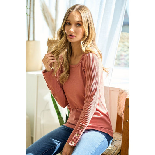 Hey Fall Rust Ribbed Top - Desert Dreams Boutique