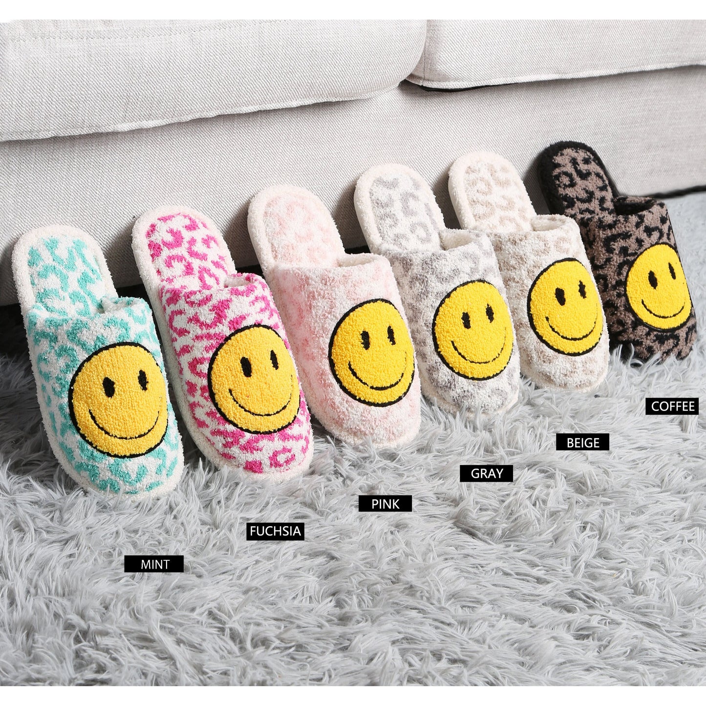 Grey Leopard Print Smiley Slipper - Desert Dreams Boutique