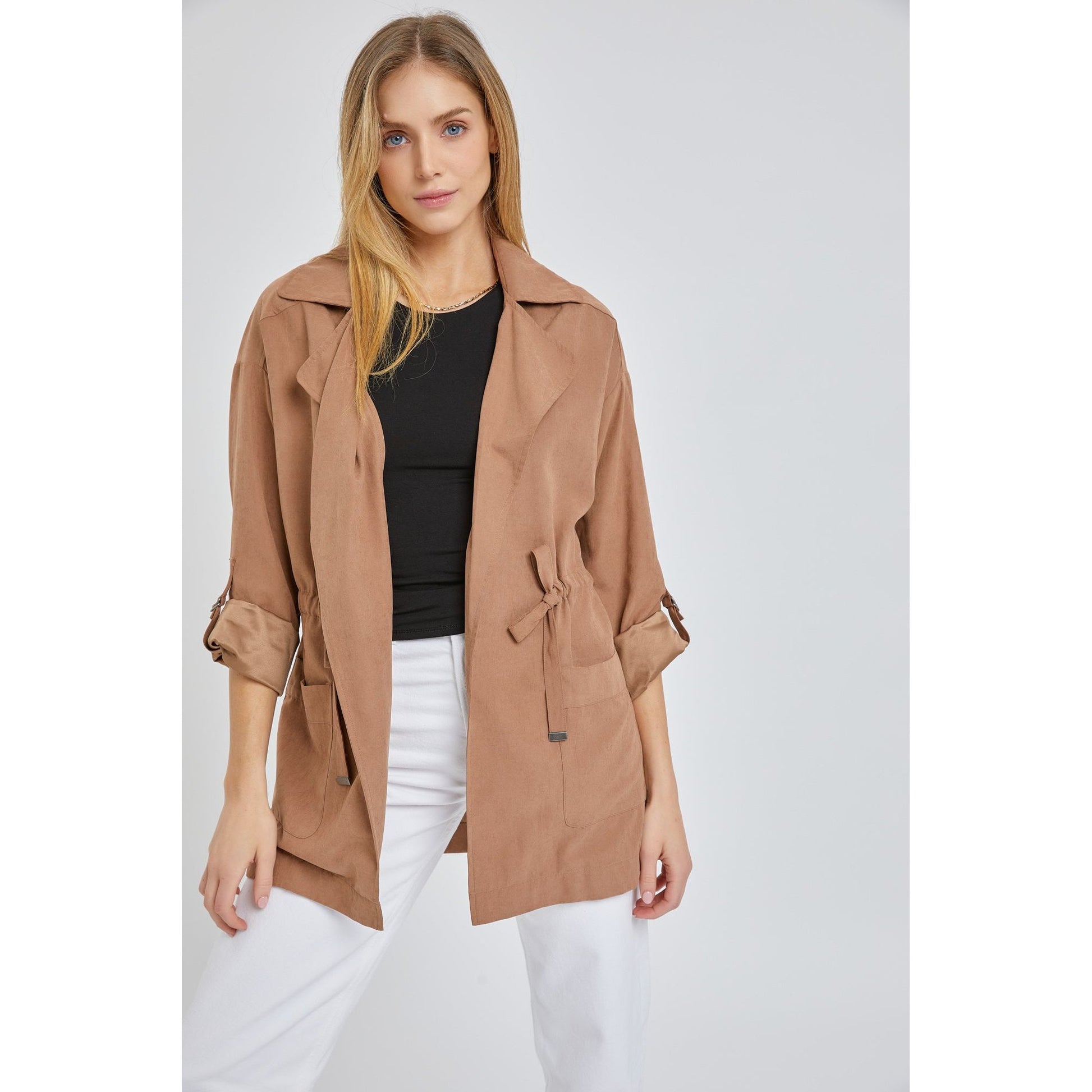 Camel Open Front Jacket - Desert Dreams Boutique