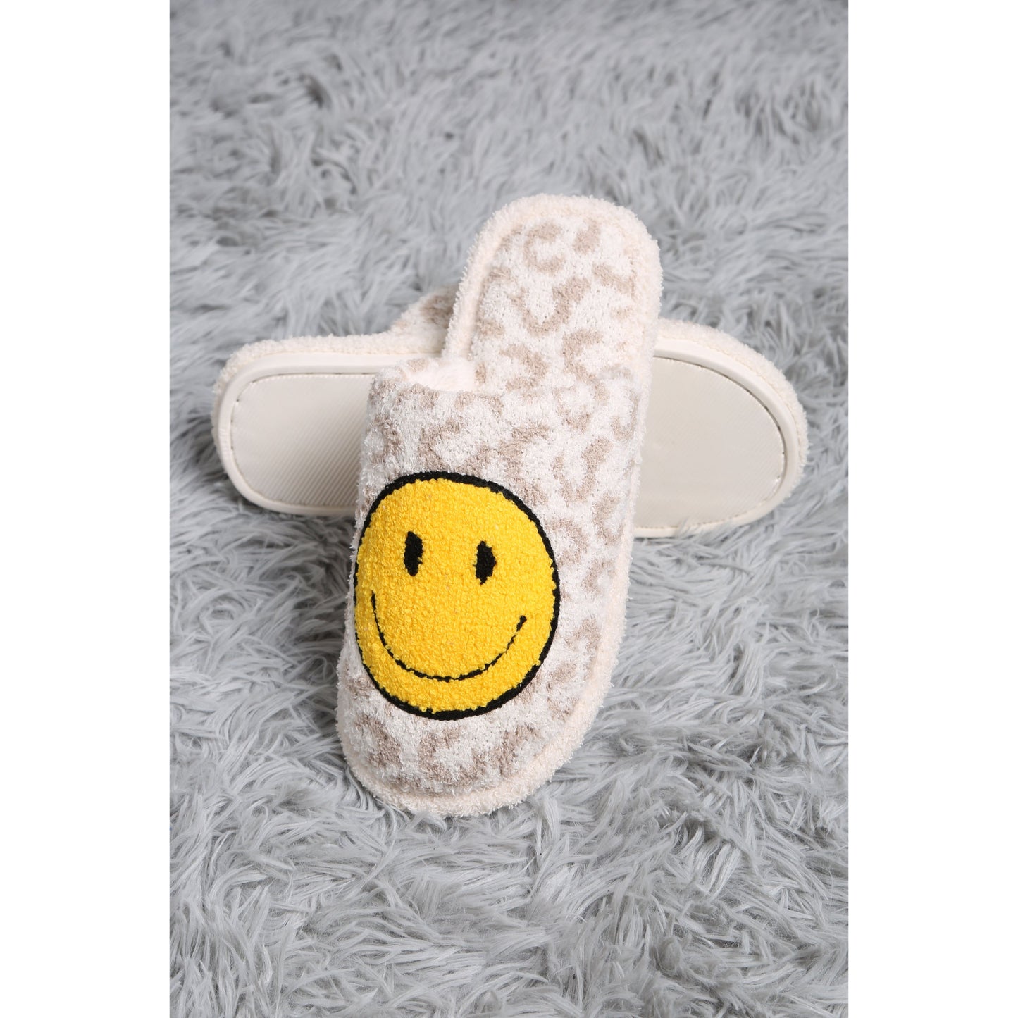 Beige Leopard Print Smiley Slipper - Desert Dreams Boutique