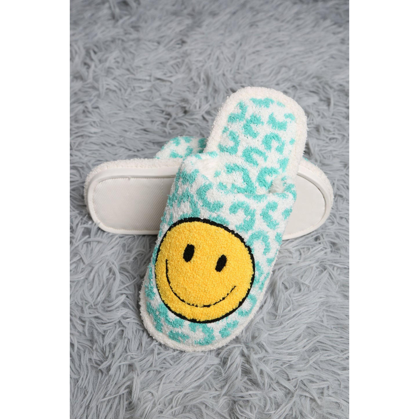 Mint Leopard Print Smiley Slipper - Desert Dreams Boutique