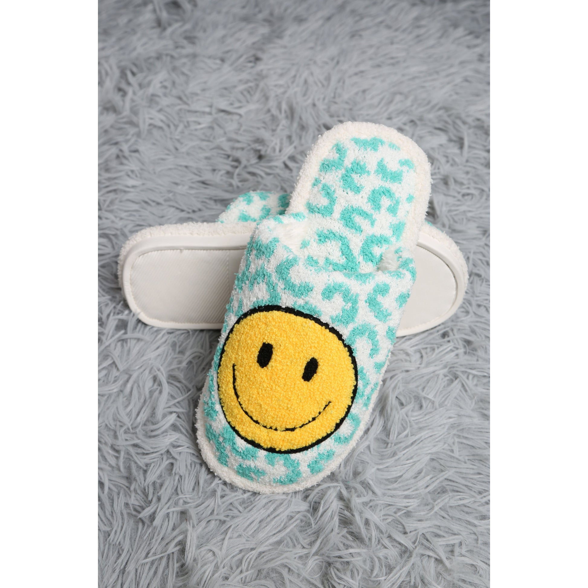 Mint Leopard Print Smiley Slipper - Desert Dreams Boutique