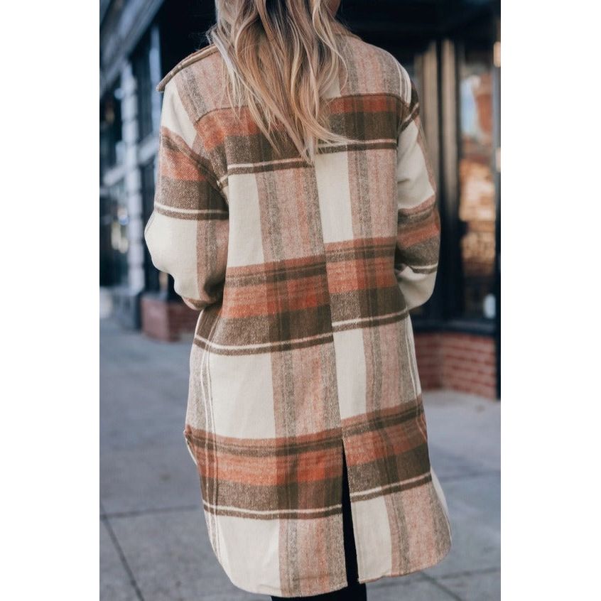 Plaid Print Flap Pockets Long Shacket - Desert Dreams Boutique