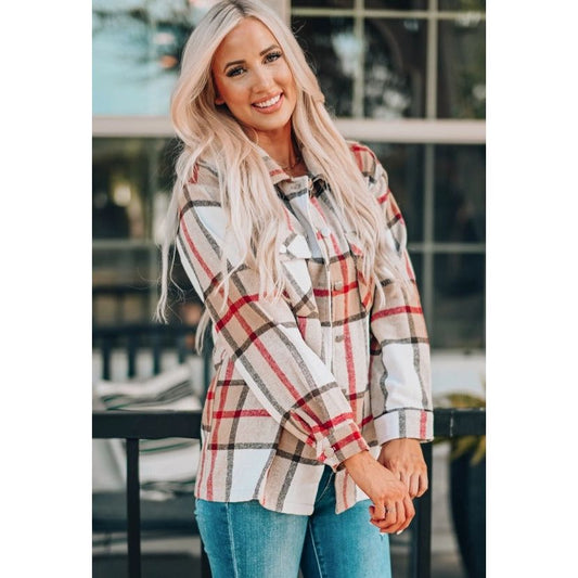 Plaid Print Buttoned Shirt Shacket with Pocket - Desert Dreams Boutique