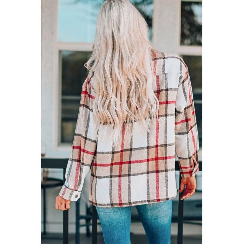 Plaid Print Buttoned Shirt Shacket with Pocket - Desert Dreams Boutique