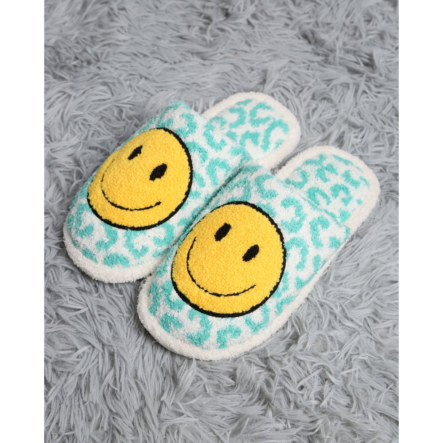 Mint Leopard Print Smiley Slipper - Desert Dreams Boutique