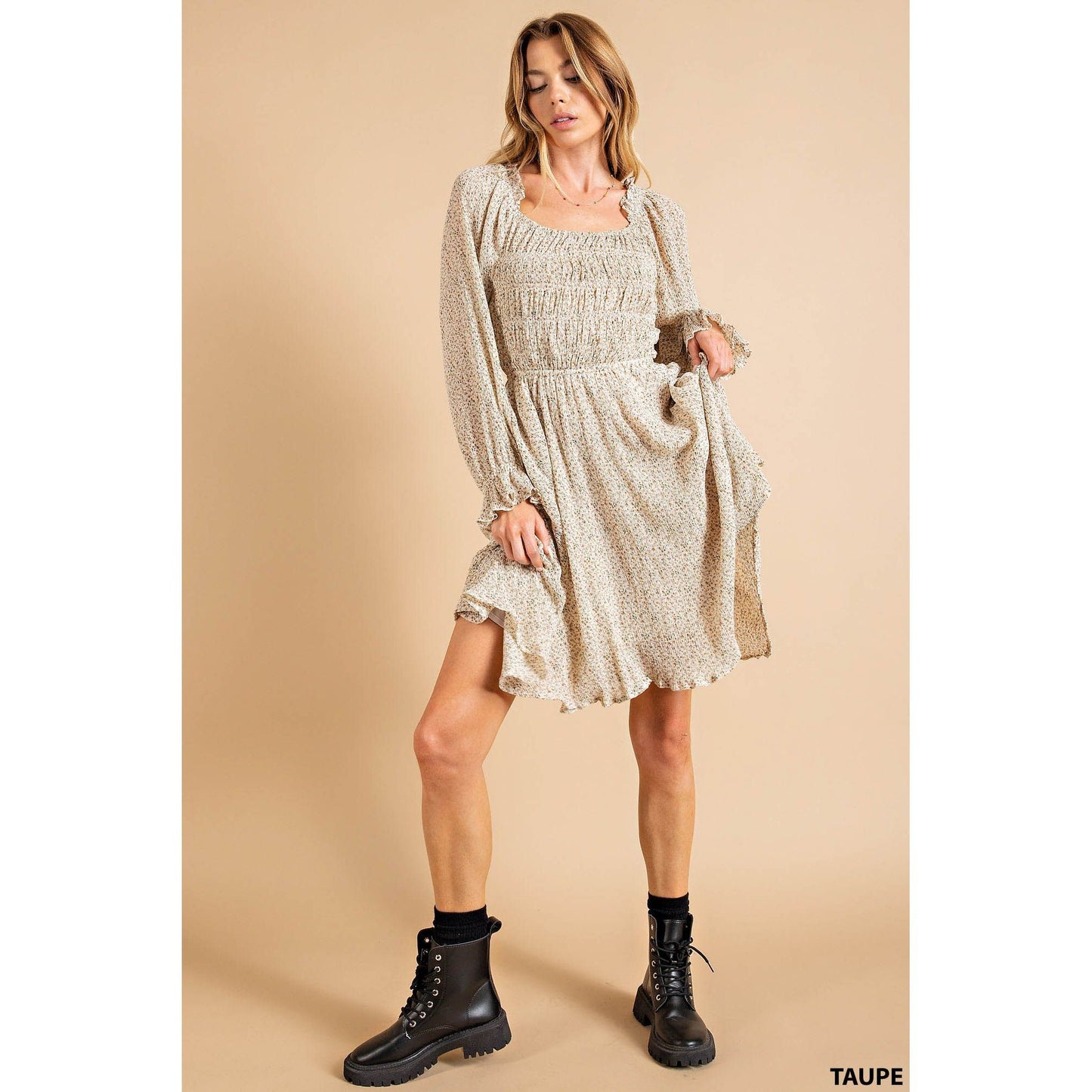 Autumn Flowers Taupe Dress - Desert Dreams Boutique