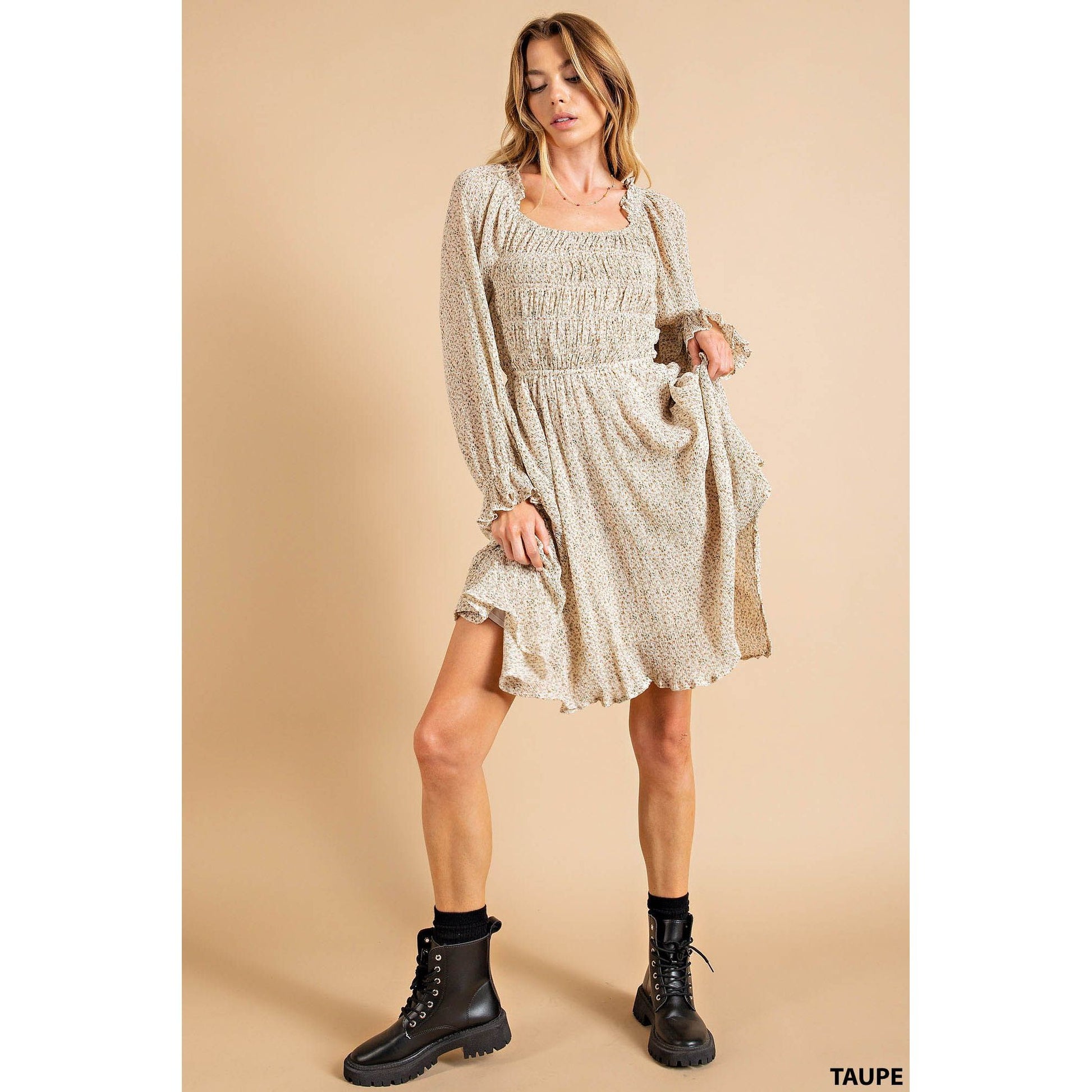 Autumn Flowers Taupe Dress - Desert Dreams Boutique