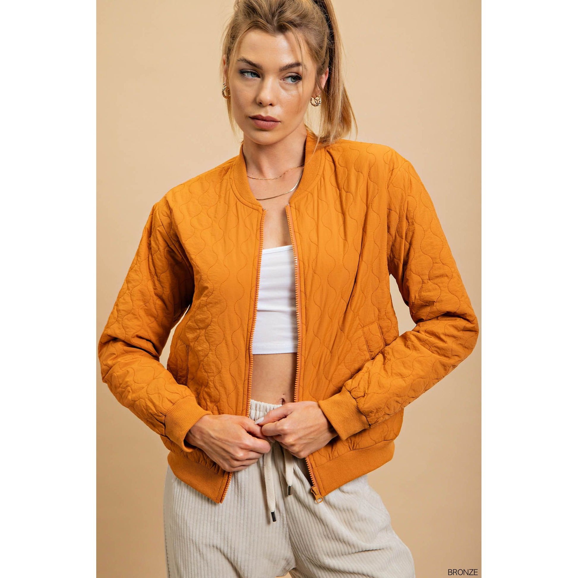 Bronze Orange Wave Quilt Bomber Jacket - Desert Dreams Boutique