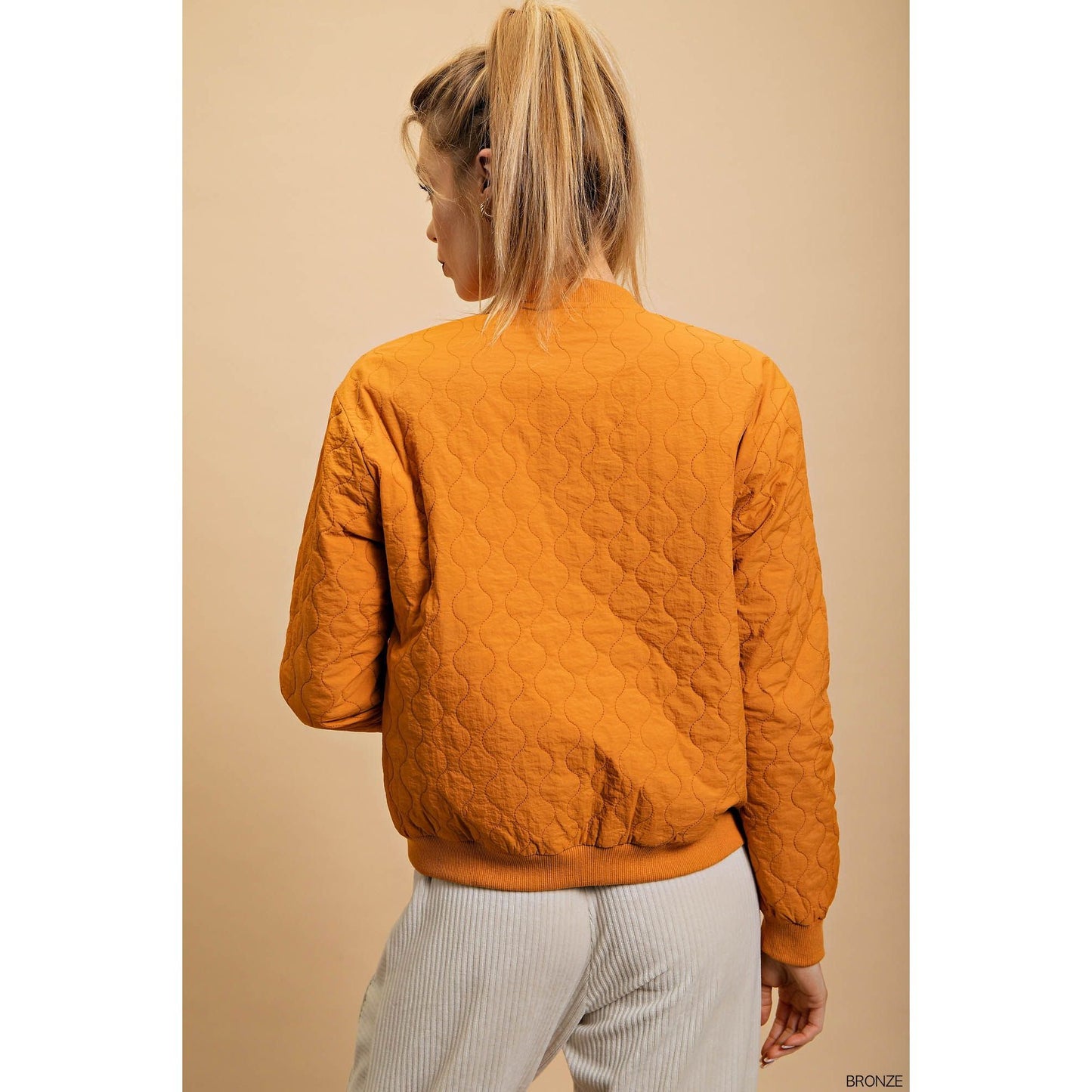 Bronze Orange Wave Quilt Bomber Jacket - Desert Dreams Boutique