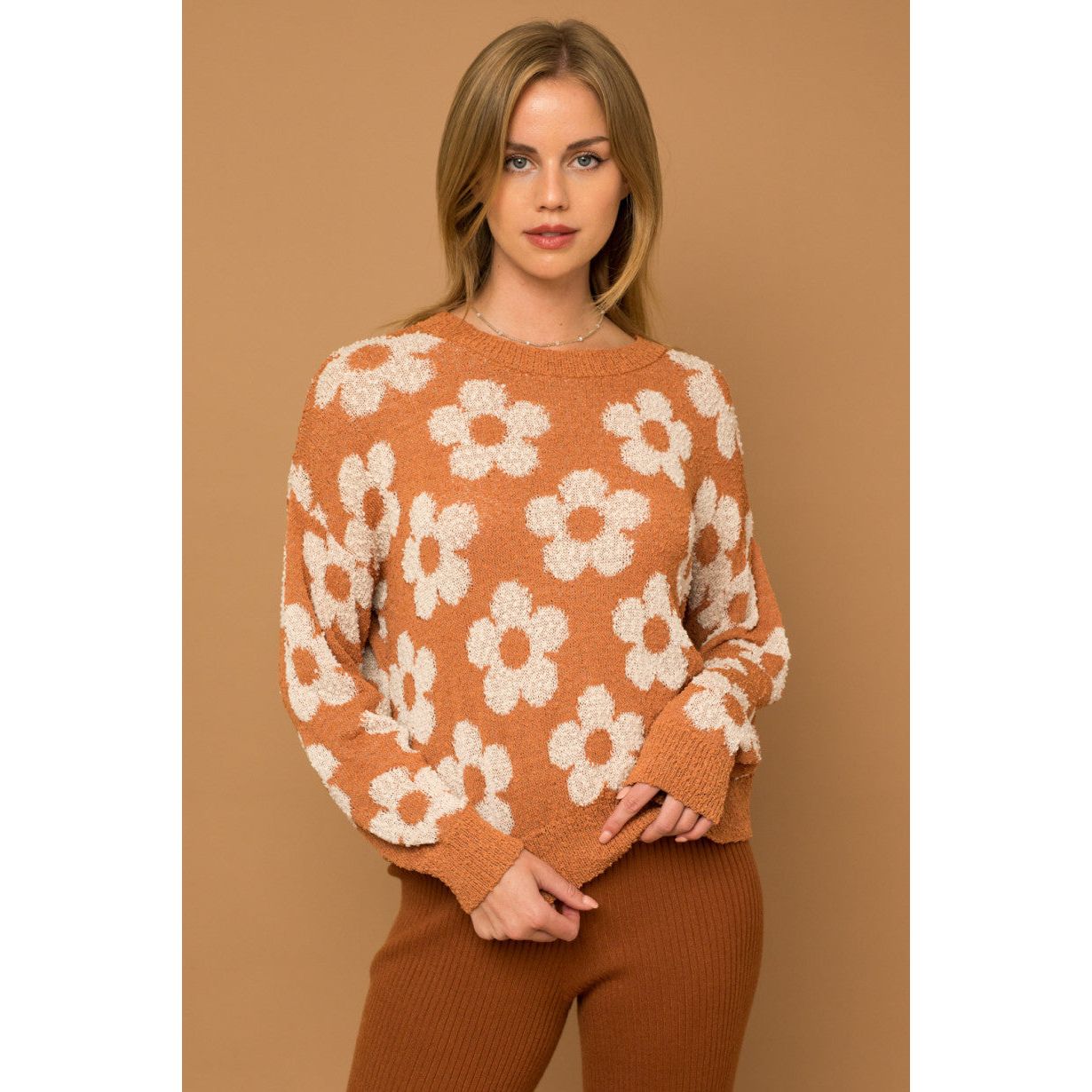 Autumn Orange Floral Sweater - Desert Dreams Boutique