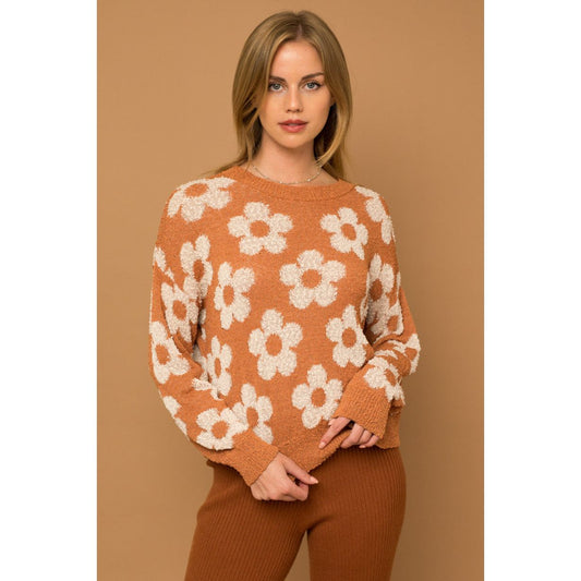 Autumn Orange Floral Sweater - Desert Dreams Boutique