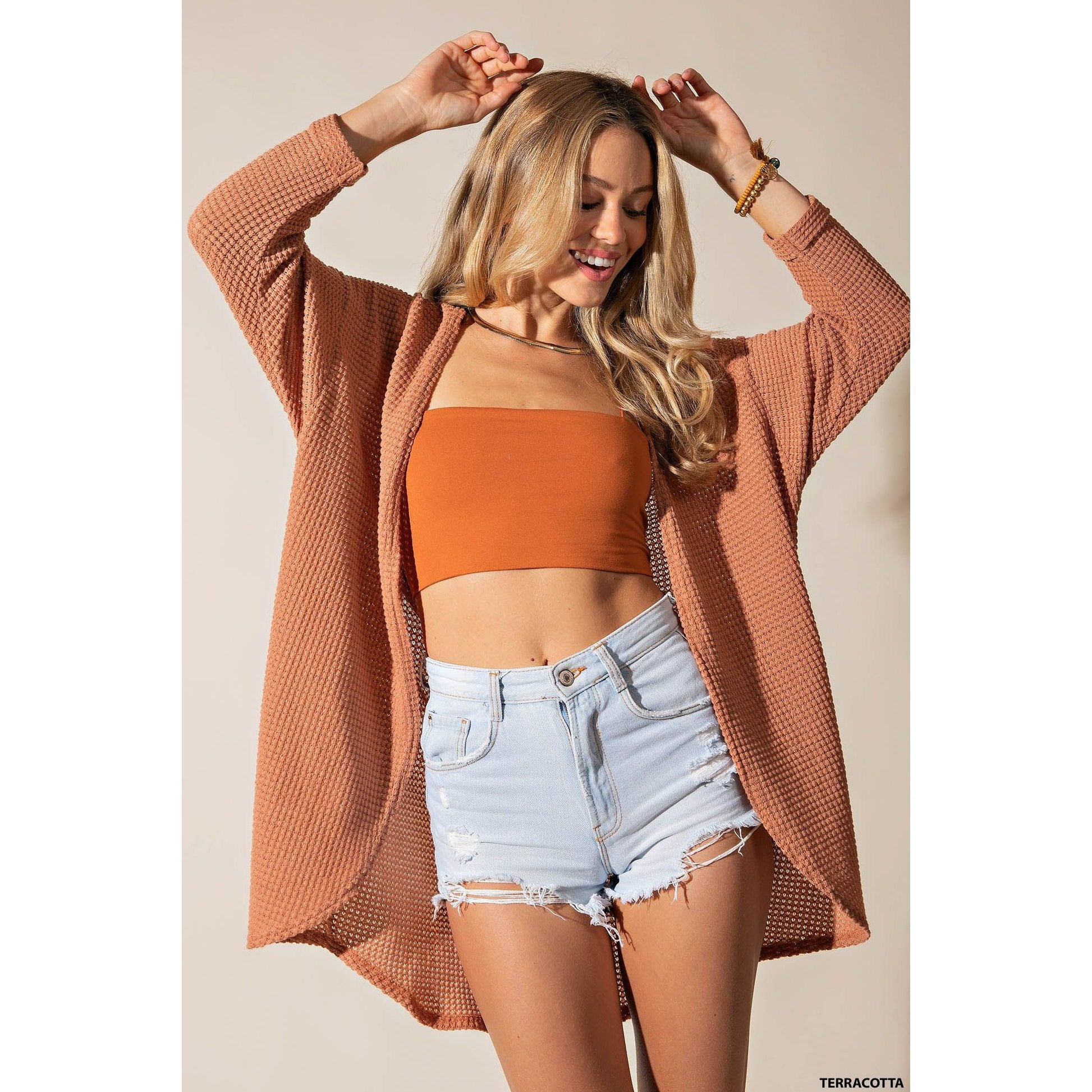 Terracotta Basic Knit Cardigan - Desert Dreams Boutique