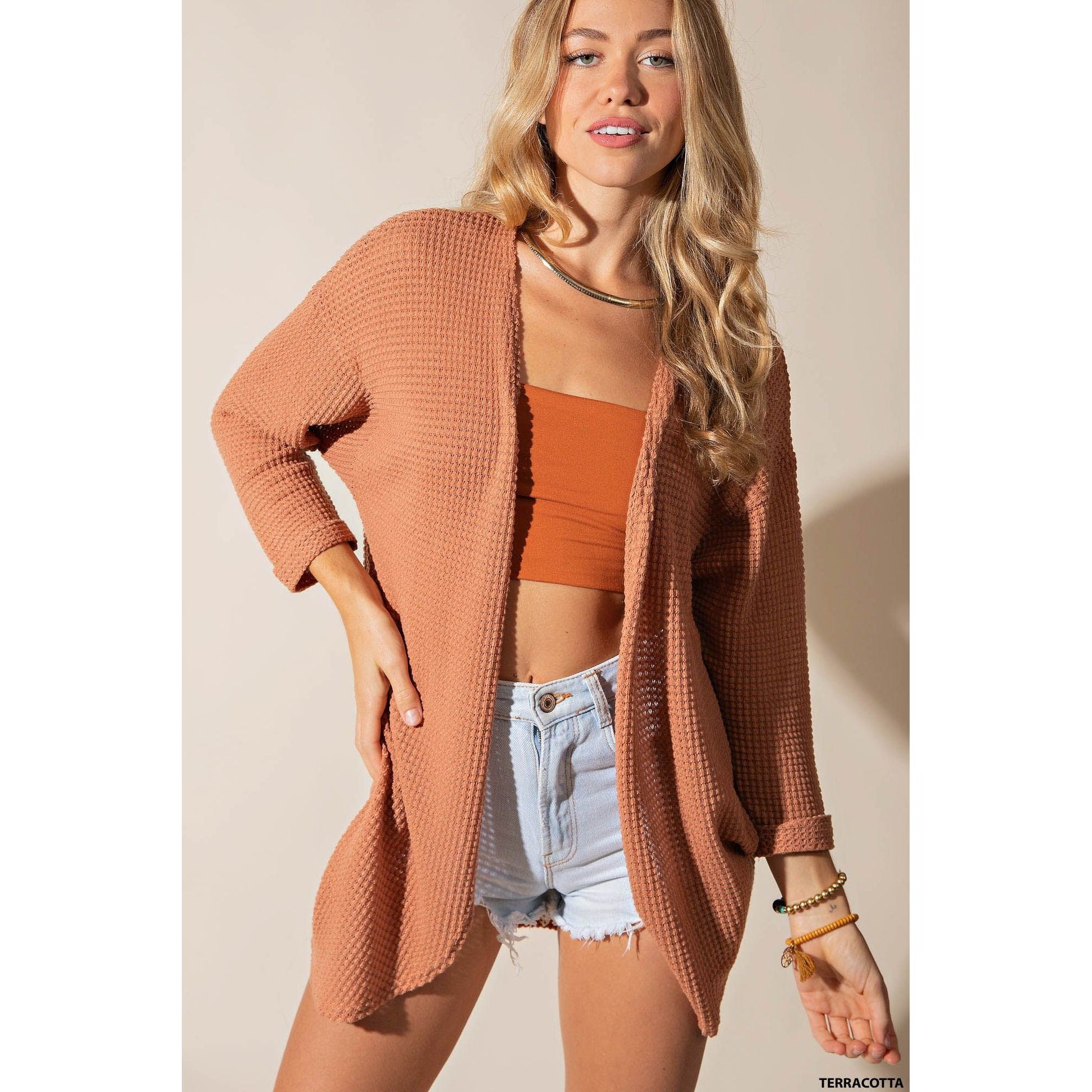 Terracotta Basic Knit Cardigan - Desert Dreams Boutique