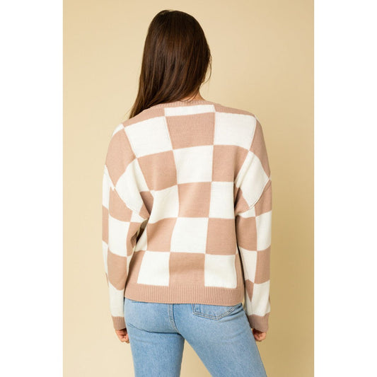 Latte Check Print Sweater (Regular & Plus Sizes) - Desert Dreams Boutique