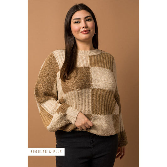 Plus Size Golden Checkerboard Sweater - Desert Dreams Boutique