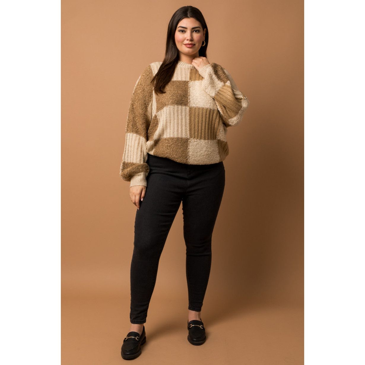 Plus Size Golden Checkerboard Sweater - Desert Dreams Boutique