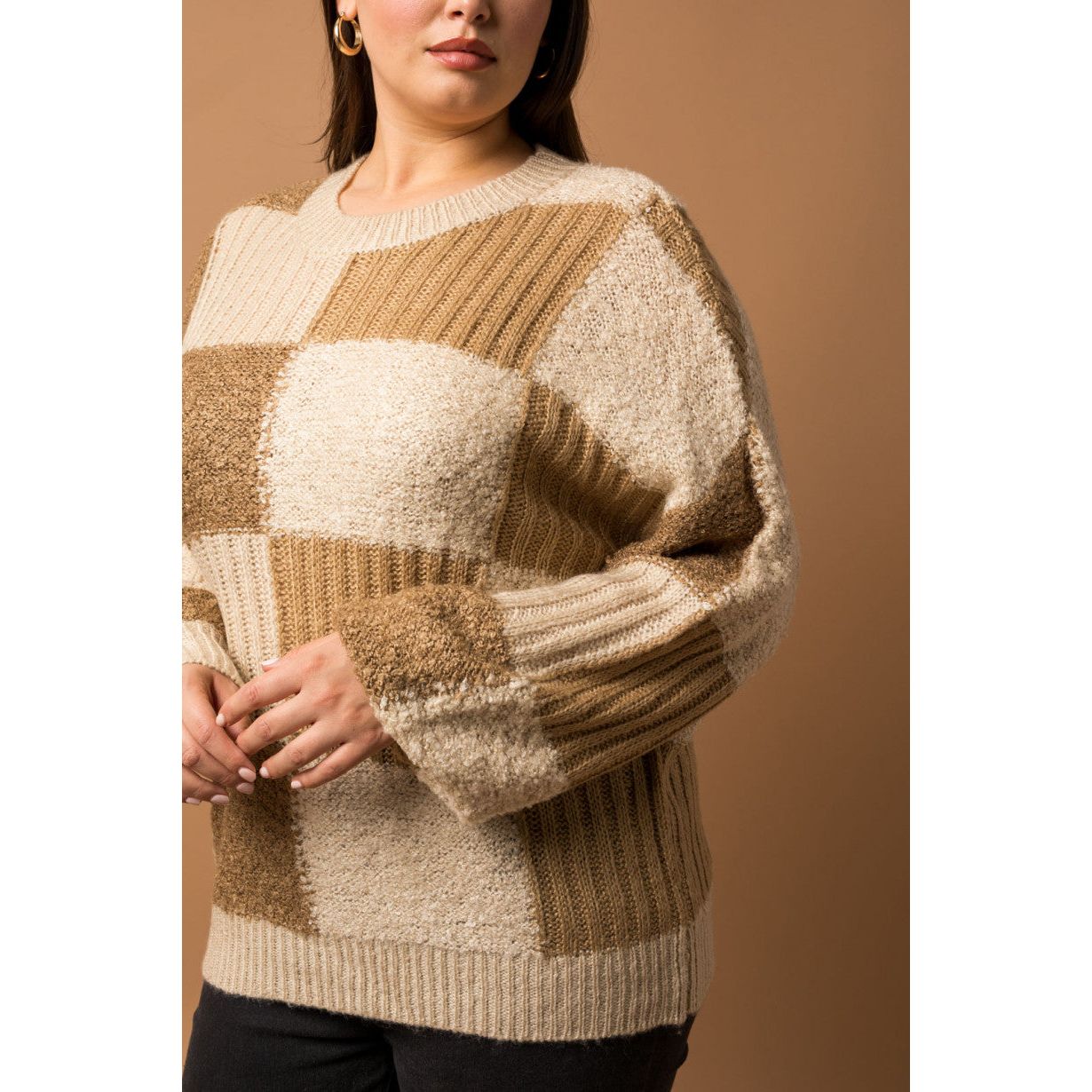Plus Size Golden Checkerboard Sweater - Desert Dreams Boutique