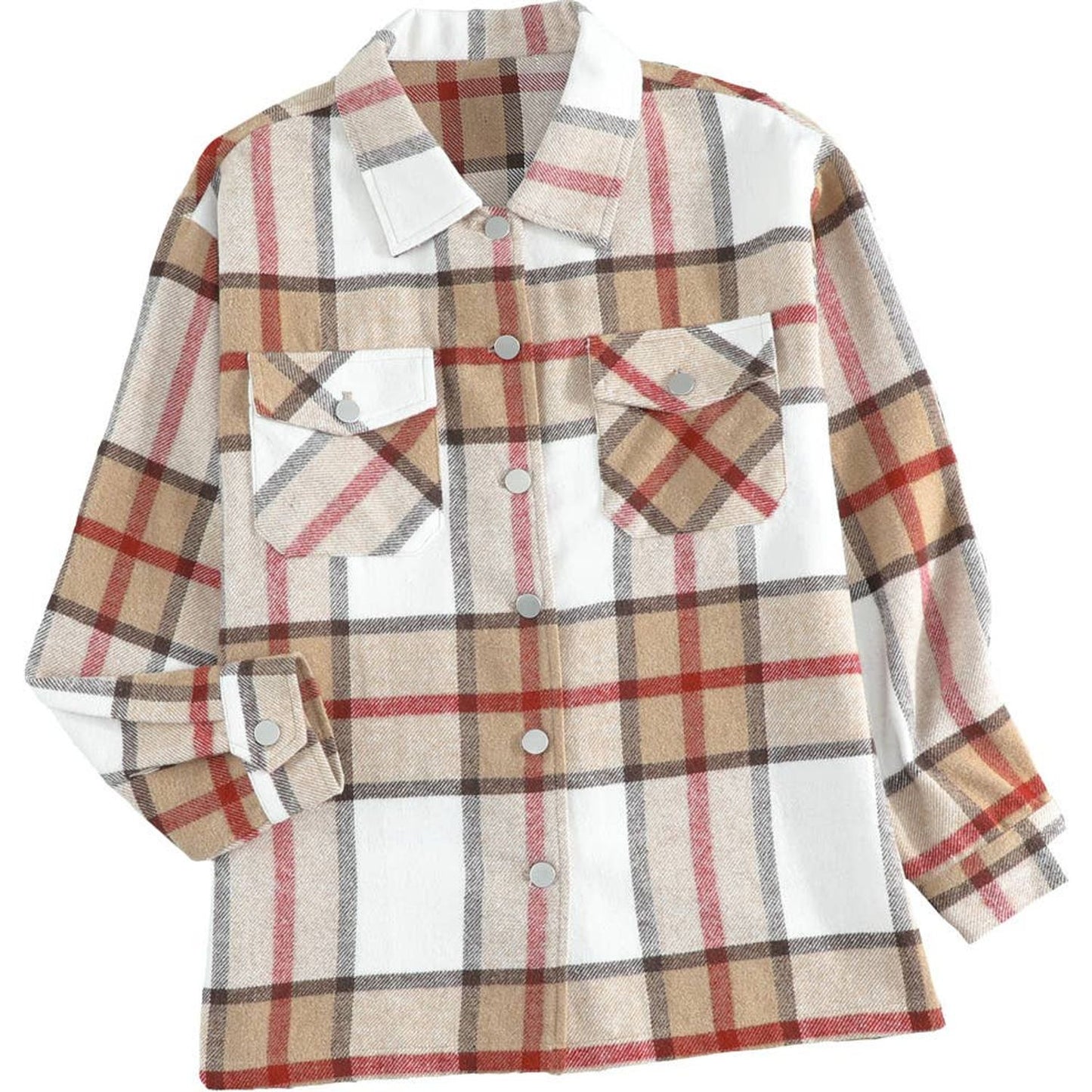 Plaid Print Buttoned Shirt Shacket with Pocket - Desert Dreams Boutique