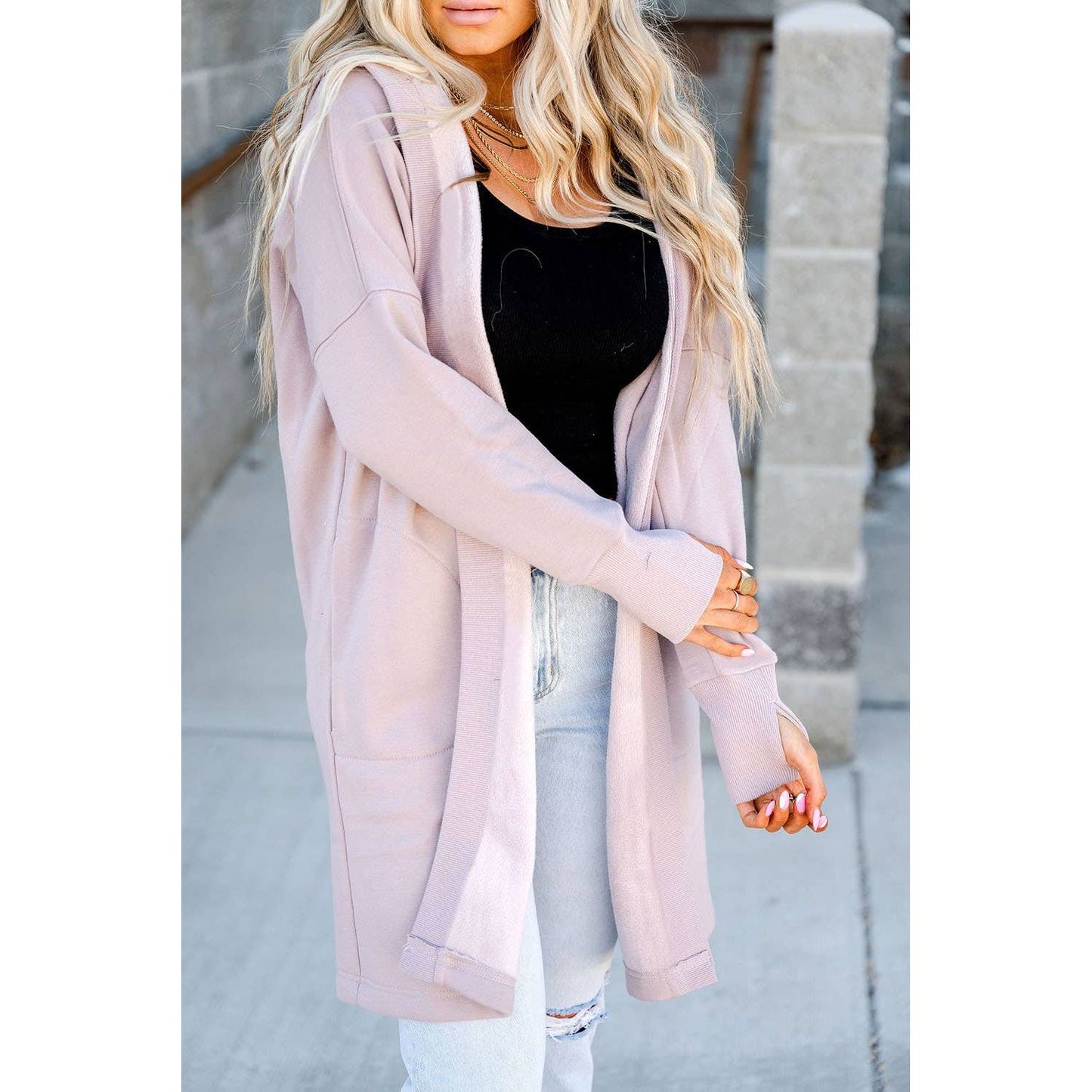 Thumb Holes Drop Shoulder Hoodie Cardigan - Desert Dreams Boutique