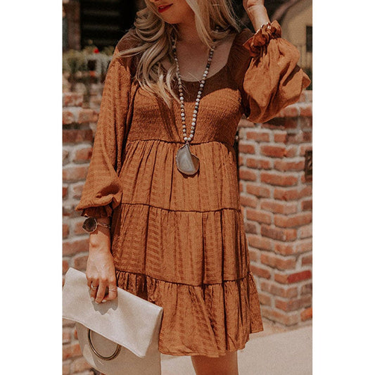 Bishop Sleeve Smocked Tiered Mini Dress - Desert Dreams Boutique